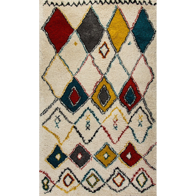 Rouge ikat/ivoire tapis décoratif Eawood, Rectangle 2 pi 7 po x 4 pi 11 po