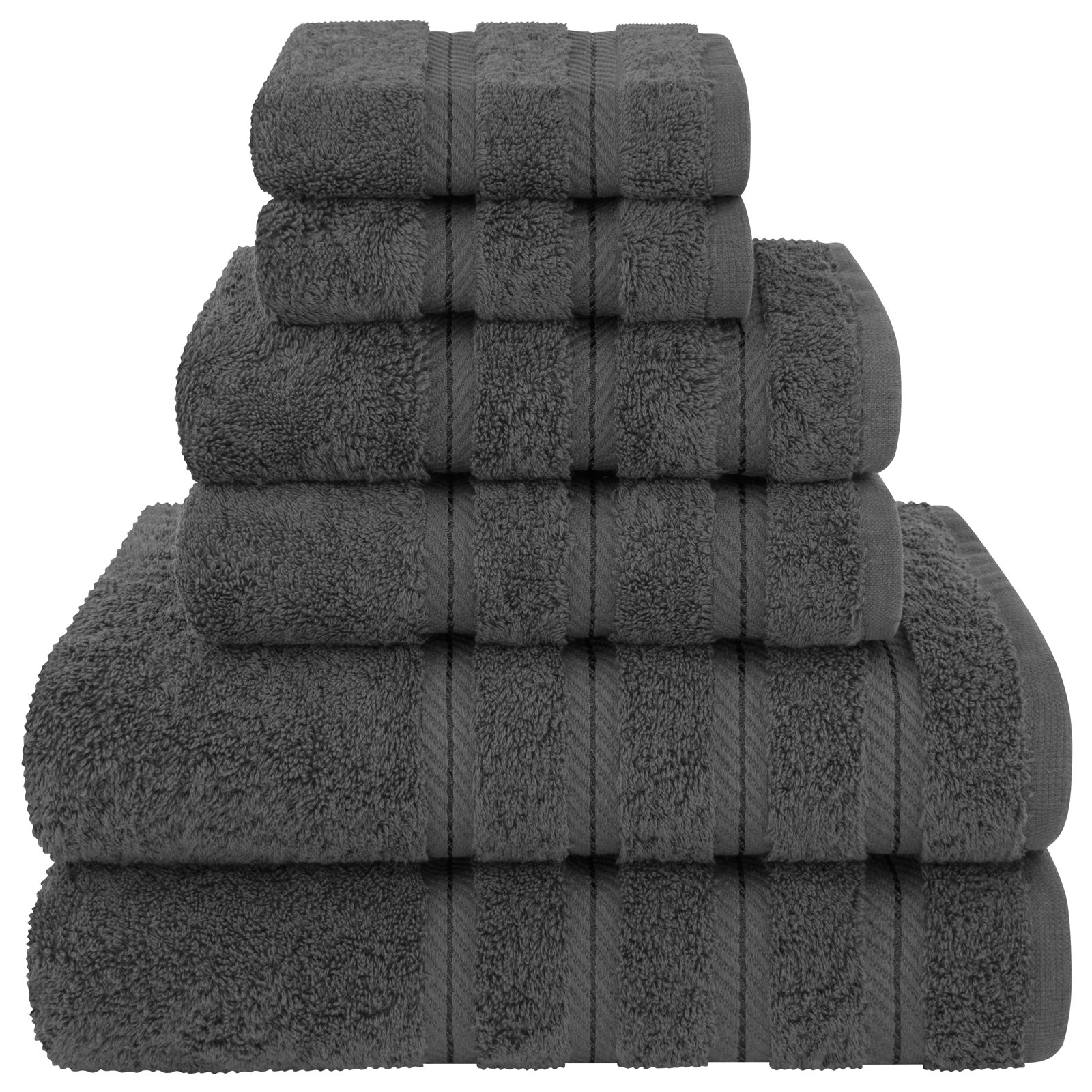 100% Cotton Premium Turkish Bath Towel Set, 6 Piece Super Soft and Absorbent Darcelle Collection, Gray