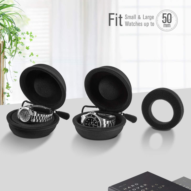 Boîte de rangement de voyage simple pour montre-bracelet et montre intelligente jusqu'à 50 mm, noire
