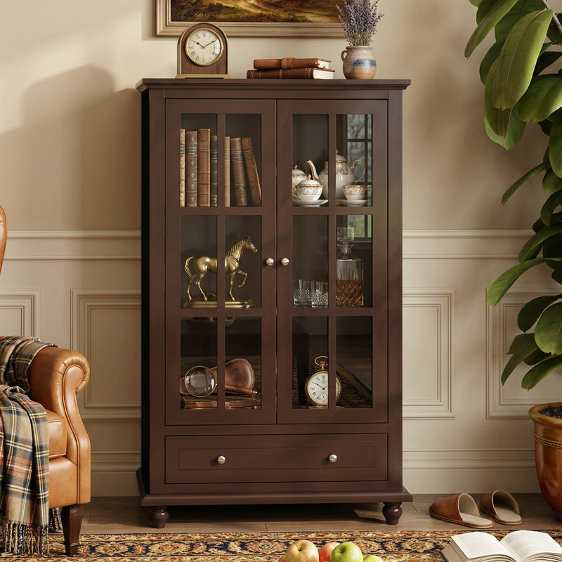 Bibliothèque de rangement en verre Elzadie, Marron foncé