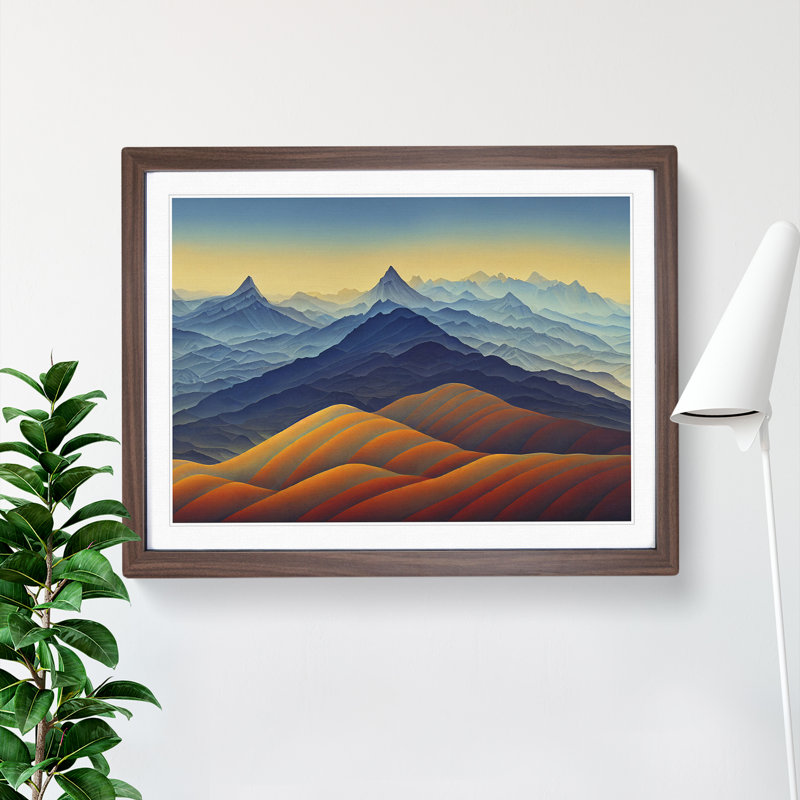 Iconic Mountain Sunrise - Single Picture Frame Print, 25cm H x 34cm W x 2cm D, Walnut