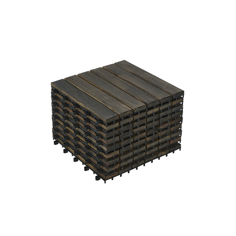 Carreaux de terrasse en bois d'acacia imbriqués carrés brun foncé 12 po x 12 po (10 pièces) - Motif rayé