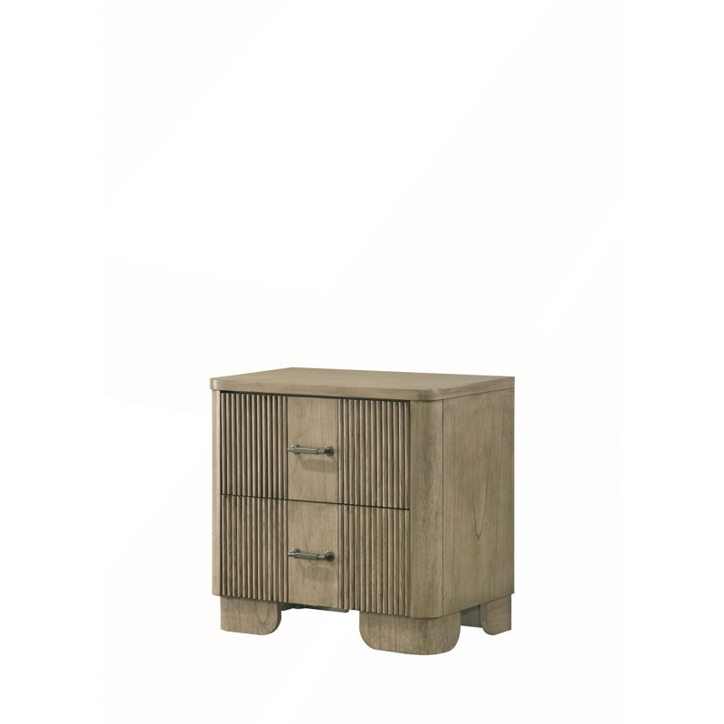 Table de chevet en chêne antique avec tiroirs coulissants en métal et plateau doublé de feutre pour le rangement et l'élégance de la chambre à coucher