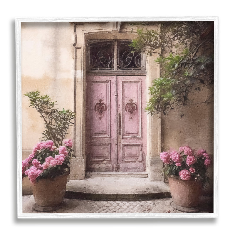 Porte florale rose encadrée sur bois par Riley B, impression, Giclée encadrée blanc bord de mer, H 24 po x l 24 po x P 1,5 po