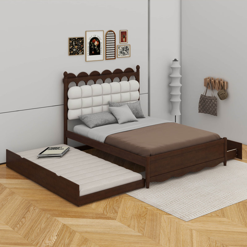 Grand lit plateforme en bois avec 2 grands tiroirs et lit simple TG, Noir
