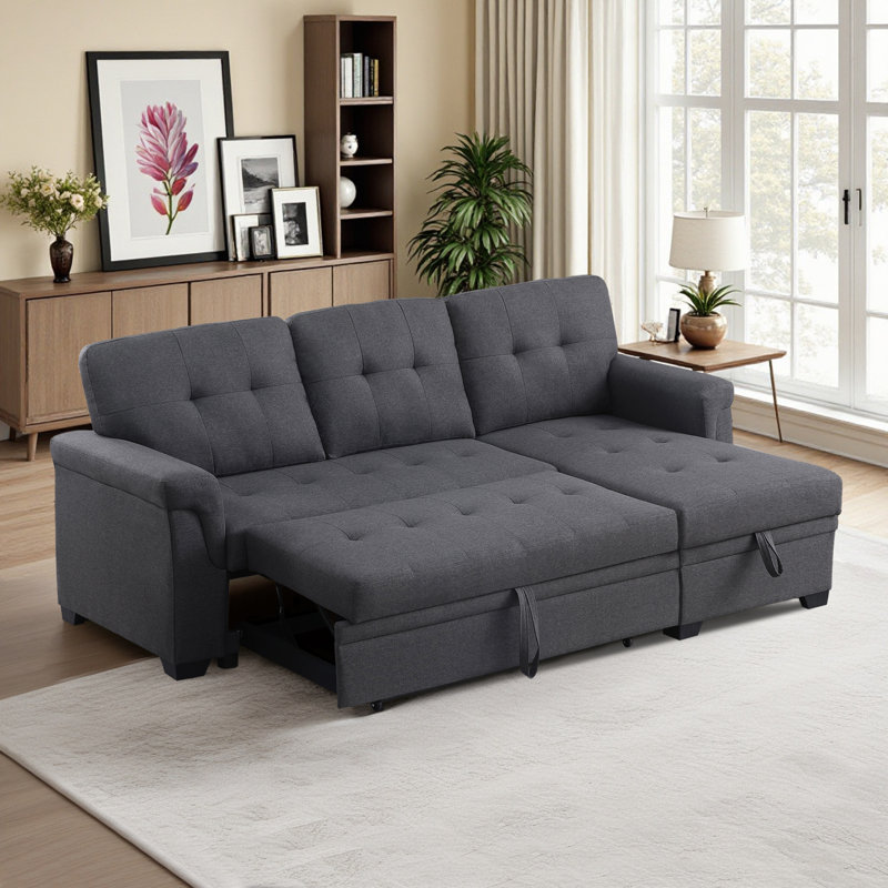 Ebern Designs Sleeper Sofa Couch with Pull Out Bed, Sectional with Storage Convertible Chaise