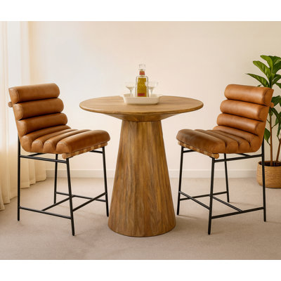 Ensemble de table de comptoir 36 po avec 2 chaises de comptoir en cuir brun clair Jaden