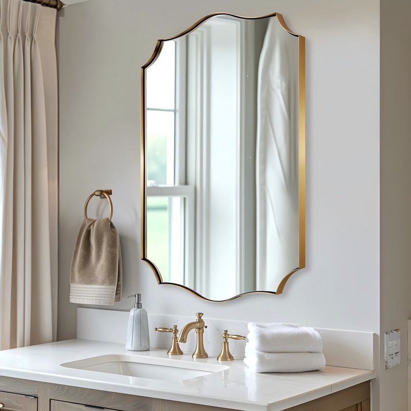 Miroir de salle de bain Anayalee Cadre en acier inoxydable, 30 po x 22 po, Or brossé