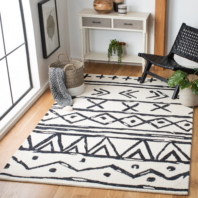 Tapis en laine et coton touffeté à la main Gober avec latex Southwestern, Rectangle 5 pi x 8 pi