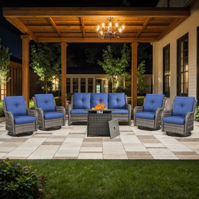 Wendye 6-Piece Outdoor Sofa & Chair Set With 4 Swivel Chairs, Fire Pit Table