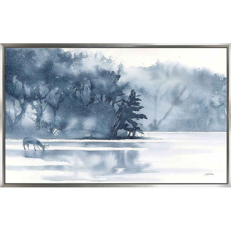 «Winter Lake» par Katrina Pete - peinture, Cadre flottant argent, H 21,5 po x l 33,5 po x P 2 po