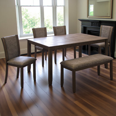 6-Piece Dining Table Set with Bench and Chairs, Wooden dining table set for 6 people, Farmhouse Rustic Style 6 Person Dining Table Set for Dining Room