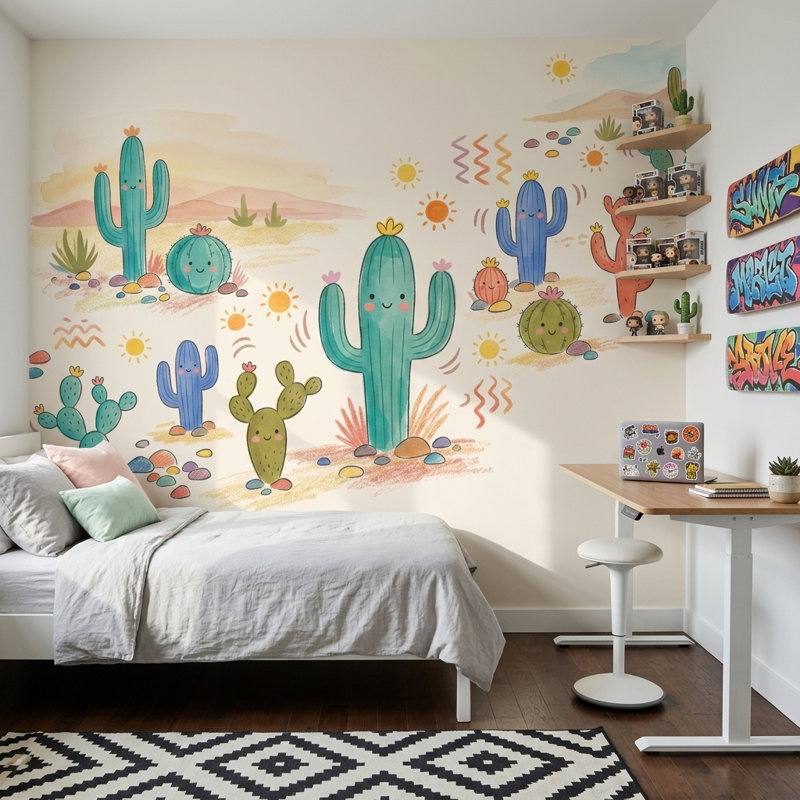 Décoration murale amovible cactus désert, Texturé non collé, 120 po x 96 po
