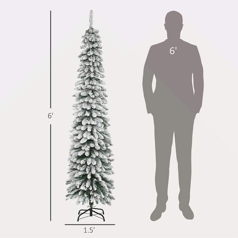 Arbre de Noël artificiel enneigé 6 pi de hauteur 6 pi, arbre de Noël mince avec branches réalistes et 395 pointes