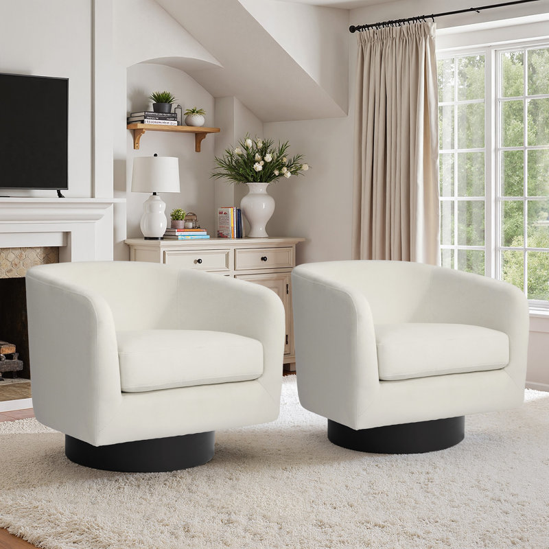 Velvet Upholstered Swivel Barrel Chair, Ivory