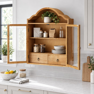 Armoire murale vintage en bois massif avec un élégant plateau ondulé