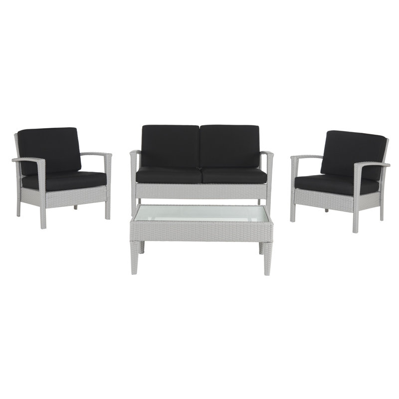 Siratro 4 - Person Patio Conversation Set with Cushions, Black, Light Gray