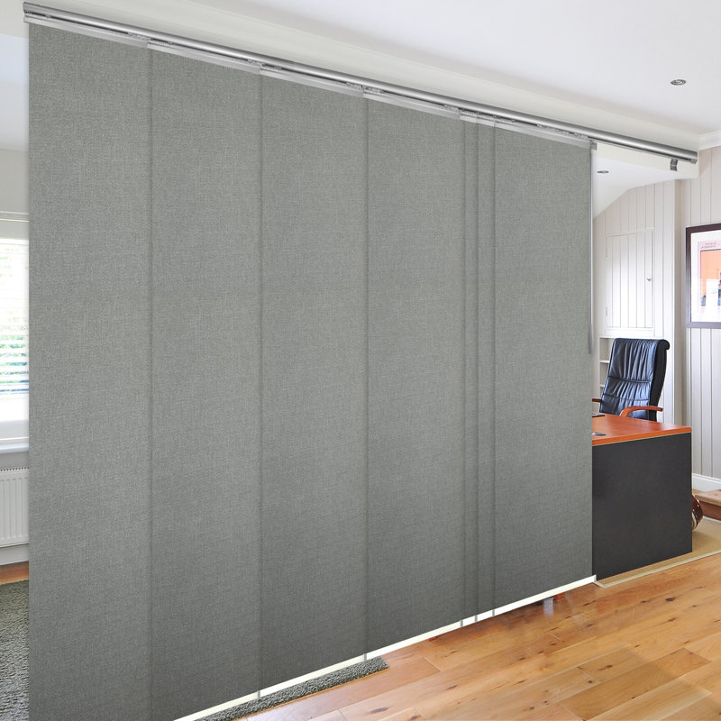 Frey 7-Panel Single Rail Panel Track Extendable 110"-153"W x 94"H, Panel width 23.5", Satin Nickel