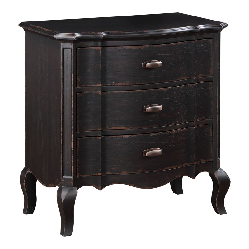 Aeryona 3-Drawer Nightstand in Antique Black