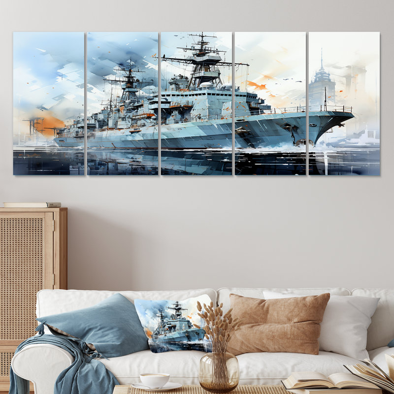 Marine armée, bateau, frégate I - militaire, art mural 5 pièces, H 28 po x l 60 po