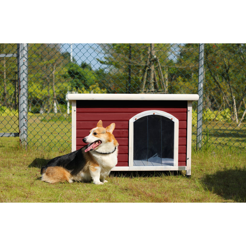 Grande niche pour chien d'extérieur en bois, H 27,5 po x l 41 po x P 26 po, Rouge