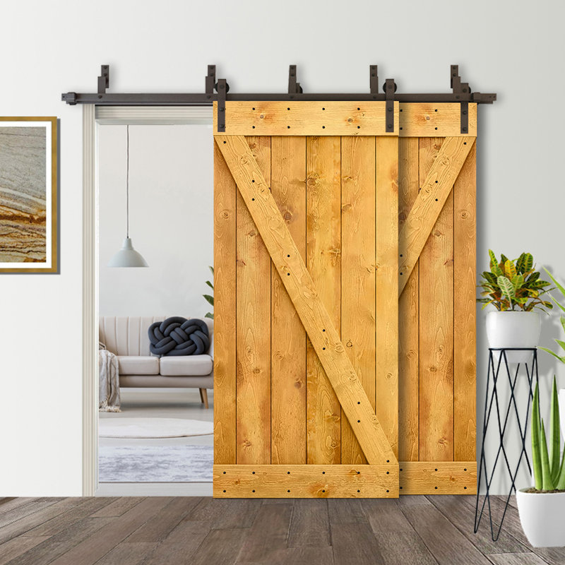 Porte de grange à panneaux et en bois avec quincaillerie d'installation, 40 po x 84 po, Érable colonial