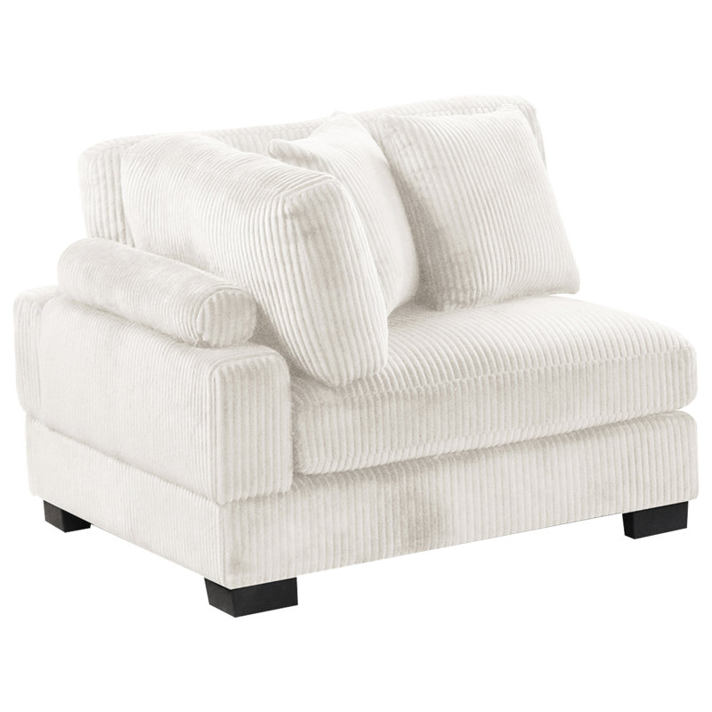 Coussin de coin moderne en velours côtelé crème, soutenu par des pieds, coin détente recouvert de velours côtelé, look contemporain, note moyenne
