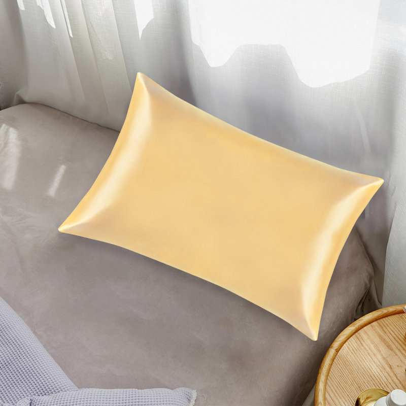 Zippered Natural Silk Pillowcase, Queen Pillowcase, Yellow