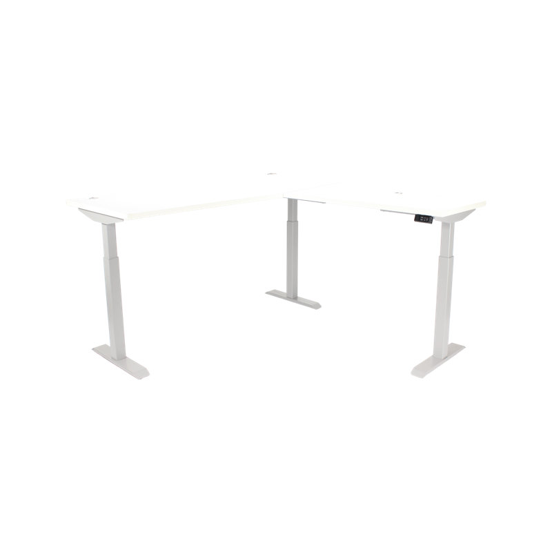 Skyline Electric Height Adjustable 66x30x48x24 L-Shape Standing Desk for Office and Home, White Top with Brushed Silver Frame