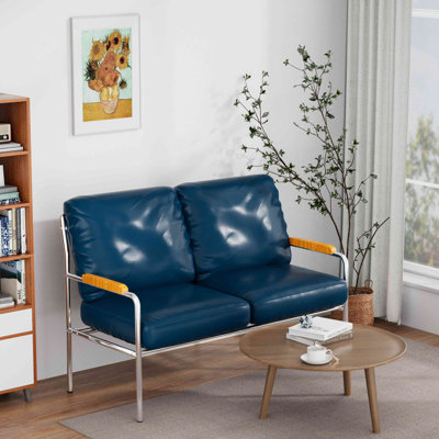 Stainless Steel Frame Modern Armchair 44.8'' Upholstered Loveseat (47.24*25.59*30.71) - Brown/Black/Blue