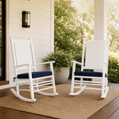 Canaan Outdoor Woven Rattan Rocking Chair with Cushion Seat Set