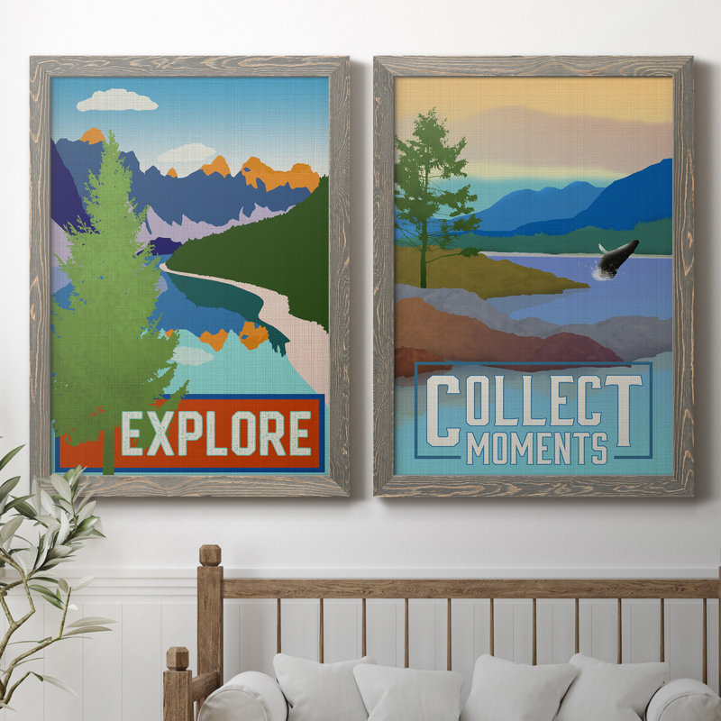 " Explore " 2 - Pieces, No Mat, Grey Framed Canvas, 32" H x 23" W x 1" D