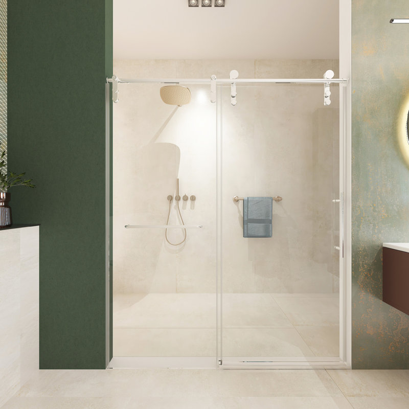 56"-60"w X 70"h Sliding Shower Door, 8mm Tempered Glass, Brushed Nickel, Double Side Clean Coat, Waterproof Bathroom Product Towel Bar, Easy Coat And Buffer Unbeatable