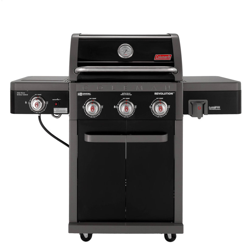 Barbecue au gaz à 3 brûleurs 45 000 BTU Coleman Revolution, brûleur latéral, 650 pieds carrés Po Surface de cuisson totale