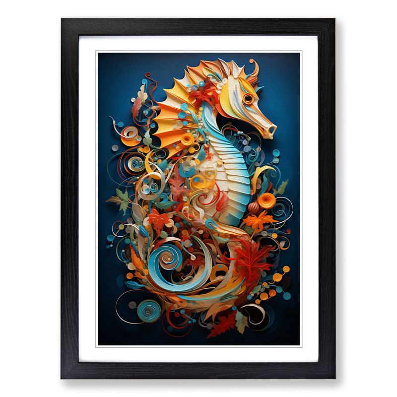 Seahorse Contemporary - Framed Print, Black , 46cm H x 34cm W x 2cm D