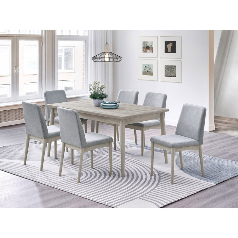 Ensemble de salle à manger 7 pièces, Bois naturel, Gris, Bois naturel