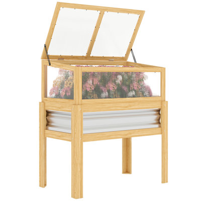 Wooden Raised Garden Bed with Detachable Greenhouse Top, Raised Garden Bed with Legs and Bed Liner, Elevated Planter Box for Flowers, Vegetables, Herbs, Natural