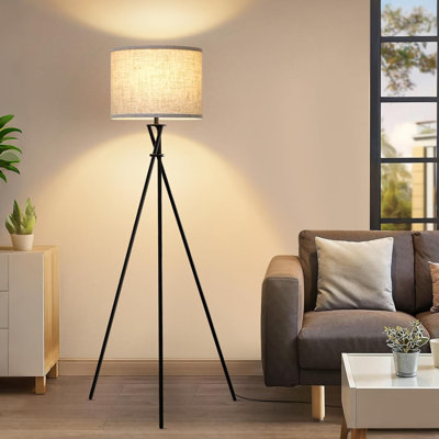 61" Modern Tripod Floor Lamp With Beige Shade, Rotary Switch, Stable Metal Base, Smart Home Compatible, No Bulb Included, Black & Beige For Living Room, Bedroom, Office