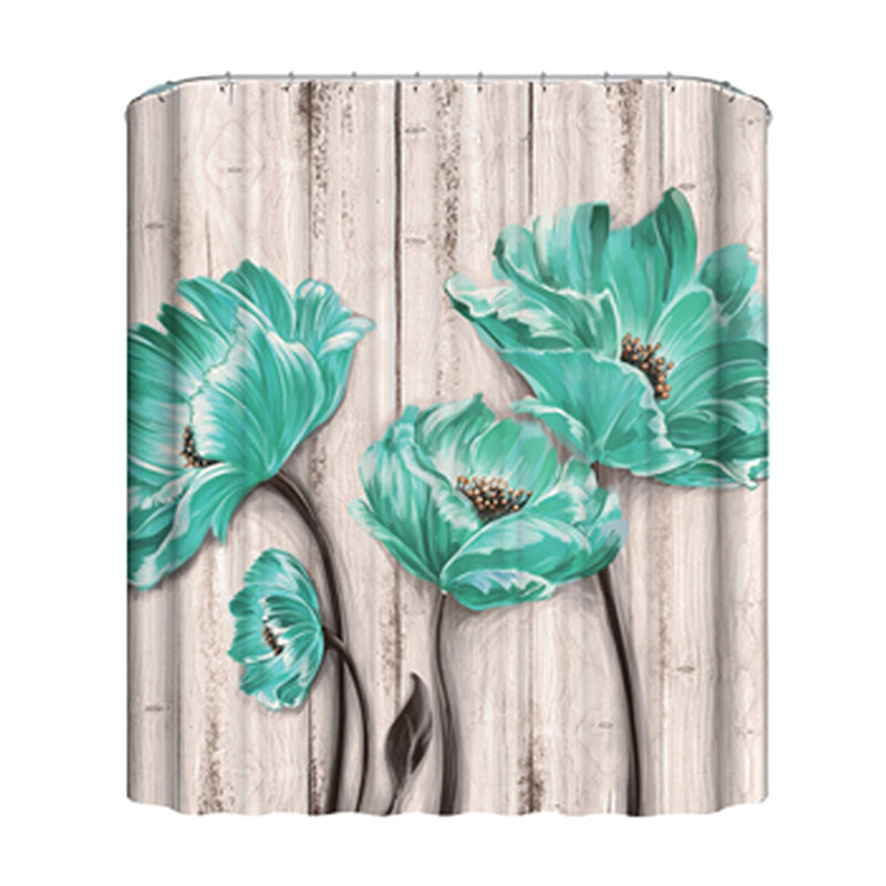 4 Piece Floral Shower Curtain Set, Green