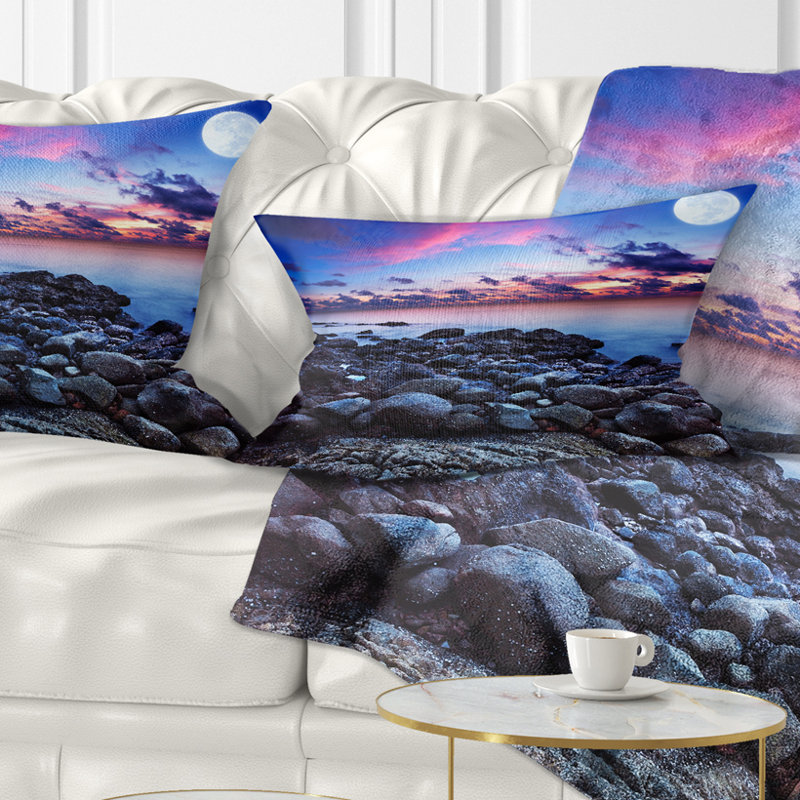 Pleine lune fantaisie paysage marin - Coussin décoratif imprimé paysage, Rectangle, 12 po x 20 po