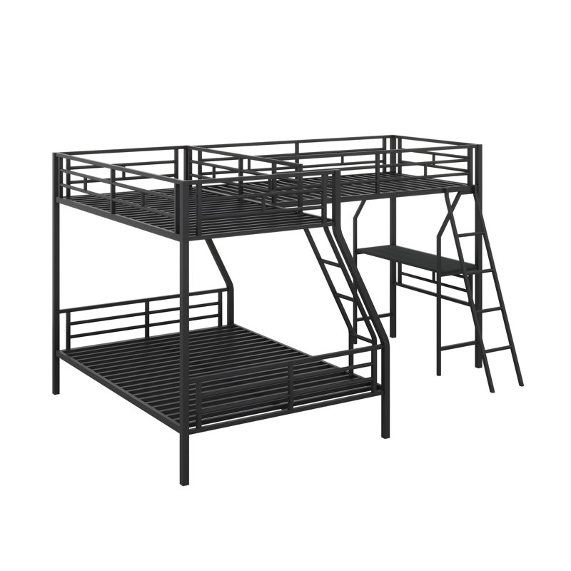 Lit superposé simple au-dessus de L en métal avec bureau pour lit mezzanine simple et 2 échelles