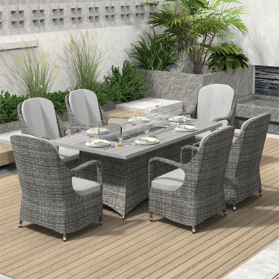 6 - Person Wicker Patio Dining Set with Rectangular Table , Cushions Included