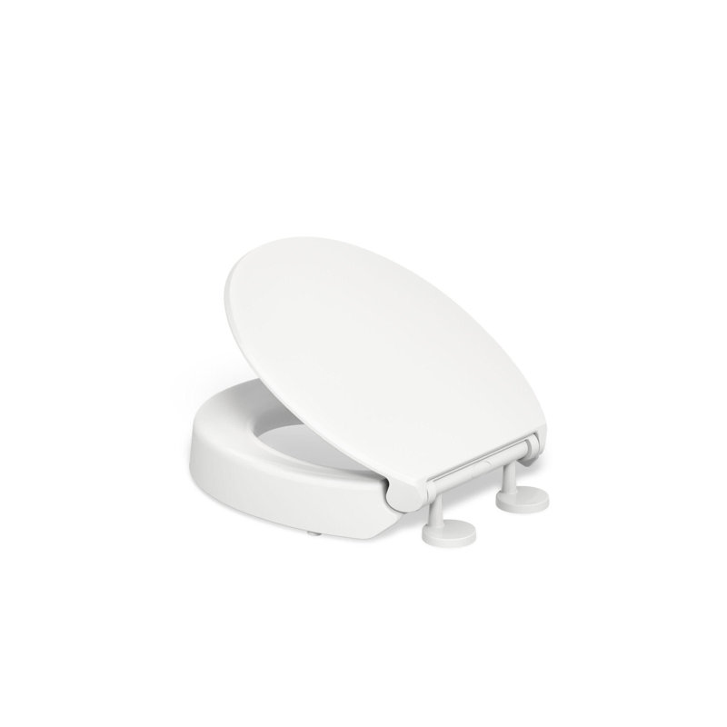 Elevated Soft Close Round Toilet Seat, Contoured Seat with Grip-Tight Bumpers, Quick-Attach Hardware(White/3" Height)