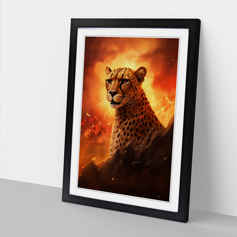 Cheetah Romanticism - Single Picture Frame Print on Wood, Black Framed, 34cm H x 25cm W x 2cm D