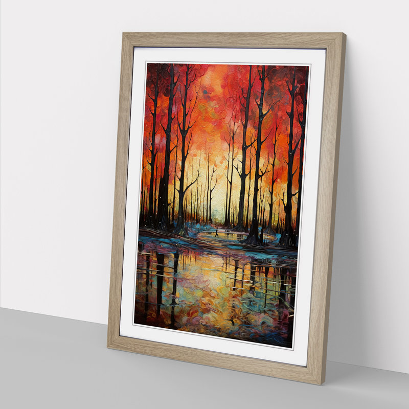 Spring Forest Expressionism 1 Piece Single Picture Frame Wall Art, 64cm H x 46cm W x 2cm D, Oak Framed