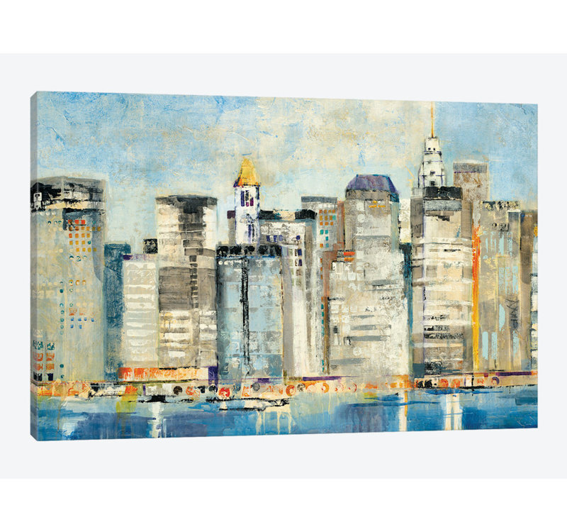 «Waterfront Skyline» par Jill Martin - impression sur toile tendue, H 26 po x l 40 po x P 1,5 po