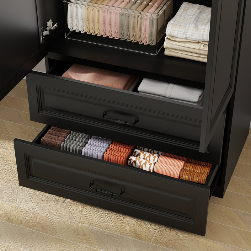 Garde-robe 2 portes avec 2 tiroirs, Noir