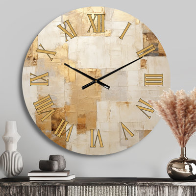 Horloge murale beige et doré Dream Collage I - formes abstraites à visage doré