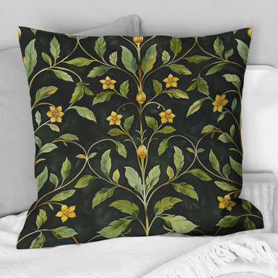 Vert, jaune, floral, vignes II - coussin décoratif moderne
