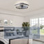 Ventilateur de plafond 20 po à profil bas noir moderne avec éclairage à DEL et moteur à courant continu réversible-981507266